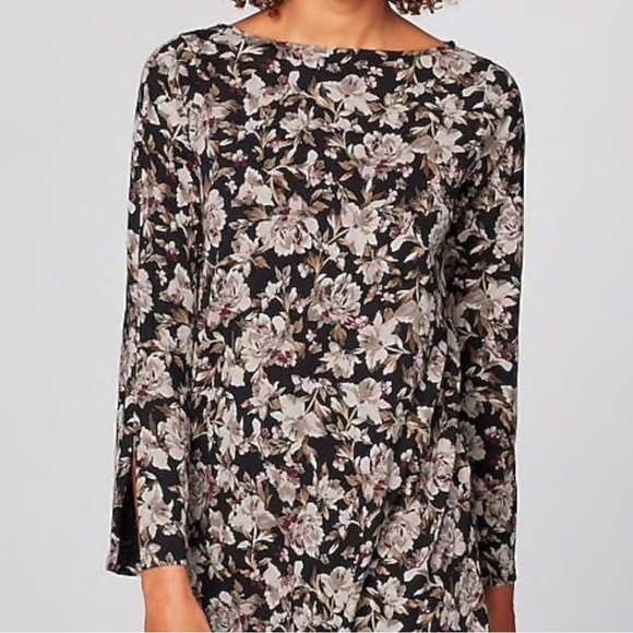 J. Jill Tops - J‎ Jill Luxe Supima Split Long Sleeve Tunic Shirt Floral Black Medium